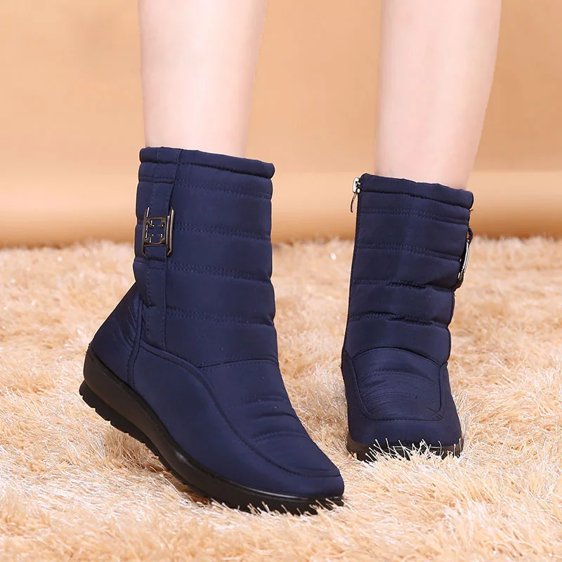 Зимние ботинки; женские кроссовки; ботильоны; коллекция года; однотонные водонепроницаемые кроссовки; женские ботинки на молнии; теплая спортивная повседневная женская обувь - Цвет: Blue