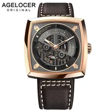 AGELOCER Swiss Brand Military Watches for Men Rose font b Gold b font Black Dial Brown