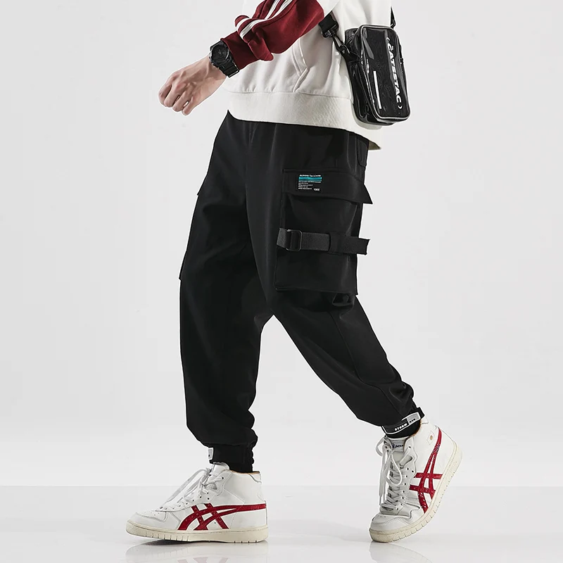 

New Japan Style Street Casual Fashion Men Jogger Trousers Autumn Elastic Ribbon Multi-Pockets Harem Pants Streetwear Full Length