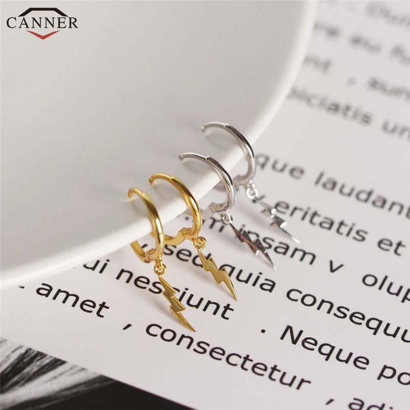 

CANNER Gold Small Hoop Earrings 925 Sterling Silver Circle Earrings for Women Girls Punk Lightning Earring Jewelry Gifts H50
