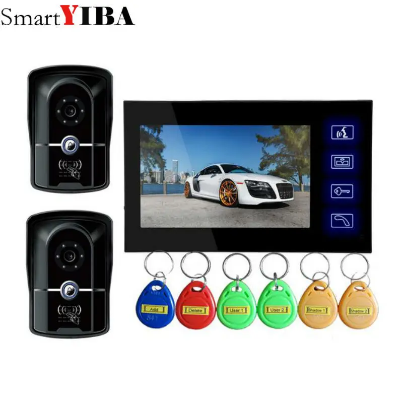 SmartYIBA Wired Video Door Phone Intercom 7\Inch LCD Video Doorbell Camera System 2 Camera 1 Monitor For Apartment House