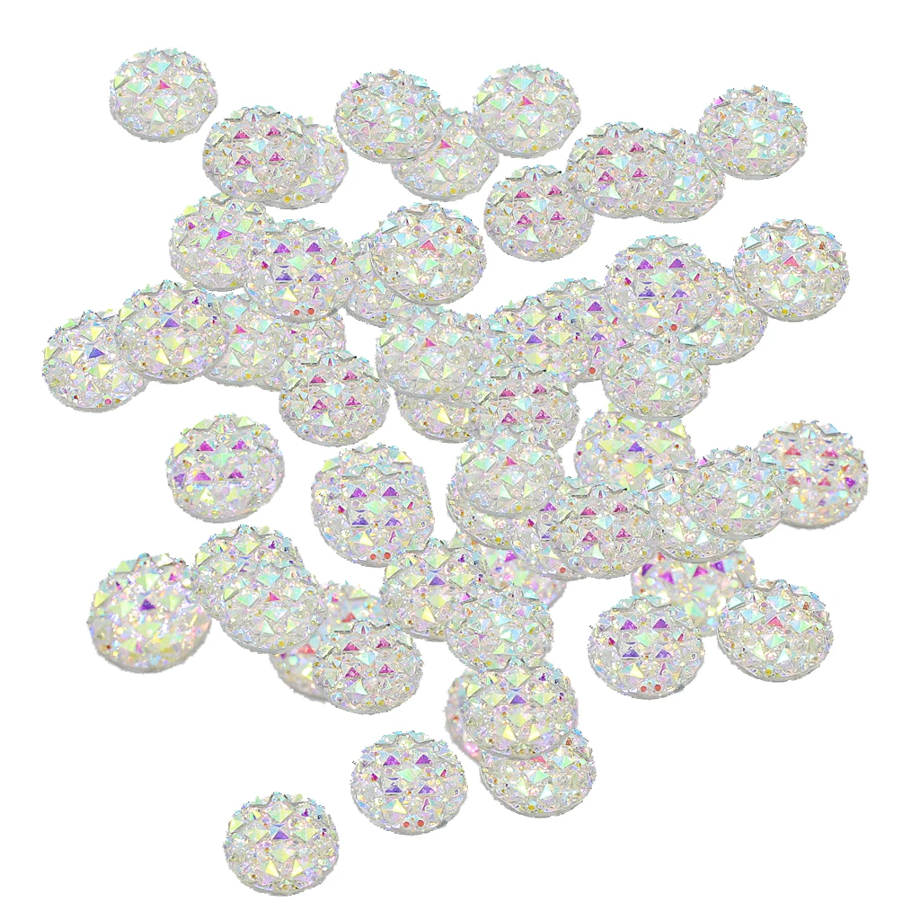 50pcs 12mm Resin Round Dotted Cabochon Flatback Embellishments White