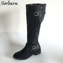 Sorbern мода круглый носок на низком каблуке сапоги до колена для Для женщин пользовательские теплые зимние ботинки Для женщин Размеры 33-46 женская обувь