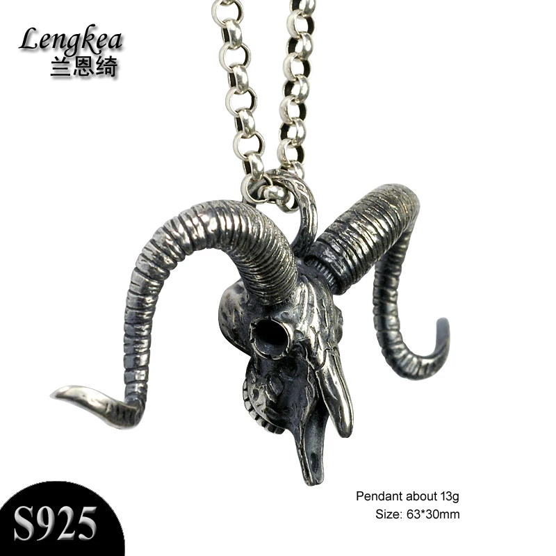 

Men choker men silver necklace domineering retro sheep skull pendant 925 sterling silver jewelry personality accessories 13g