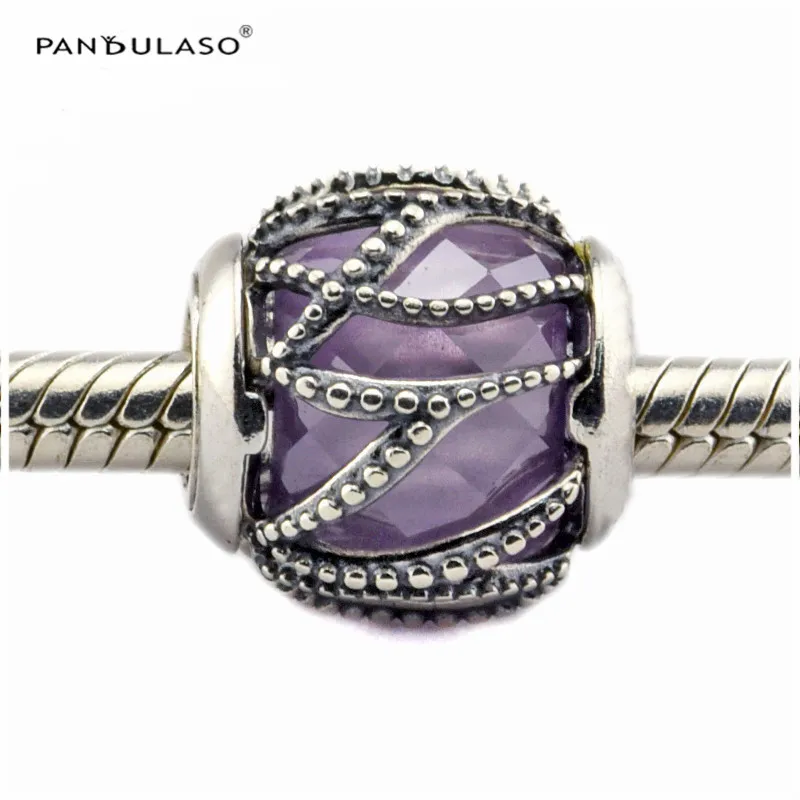 

100% 925 Sterling Silver Intertwining Radiance, Purple & Clear CZ Charms Fits Silver Charm Bracelet & Necklace Women DIY Jewelry
