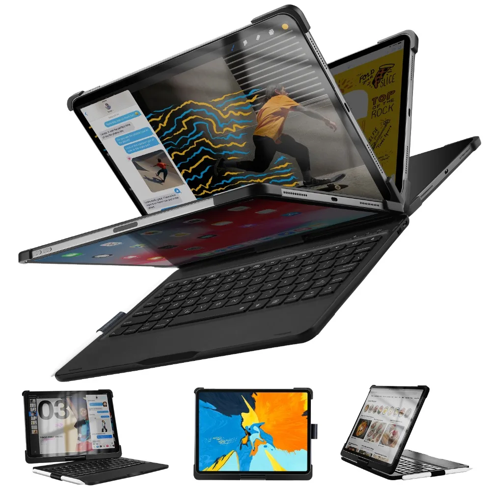 

Keyboard Case for iPad Pro 11 2018 Rotatable Foldable Auto Sleep/Wake Wireless Backlit 7 Color with Shortcuts With Pencil Holder