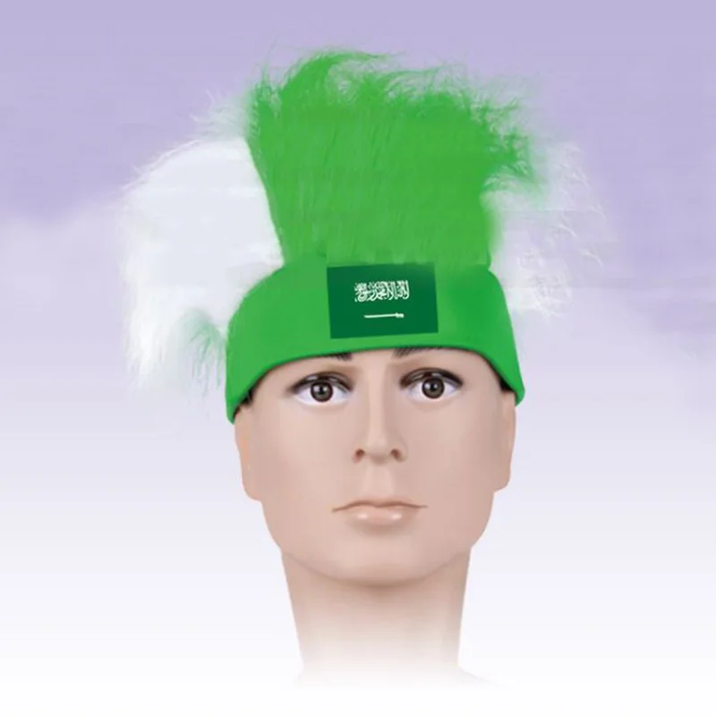 

KTLPARYT 10pcs/lot 2018 football game fan wig saudi arabia flag color football fun wig football match wig