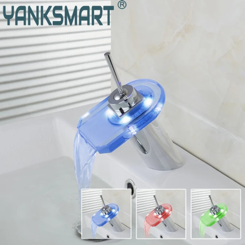 

Deck Mount Small Basin Torneira LED Light Waterfall Single Handle 8011 Chrome Bathroom Faucets,Mixers & Tap