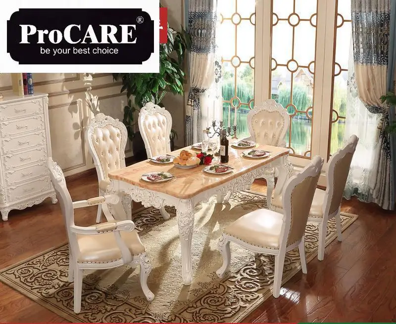 French New Design Dinning Room Furniture marble table wooden carving dinning table sets