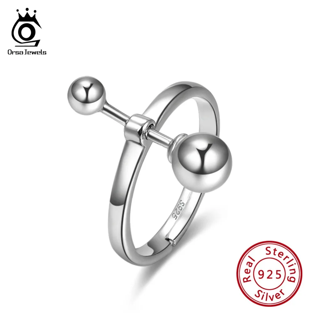 

ORSA JEWELS Adjustable 925 Sterling Silver Rings Round Ball Shape Romantic Wedding Band Finger Ring Jewelry Bague Femme OSR120