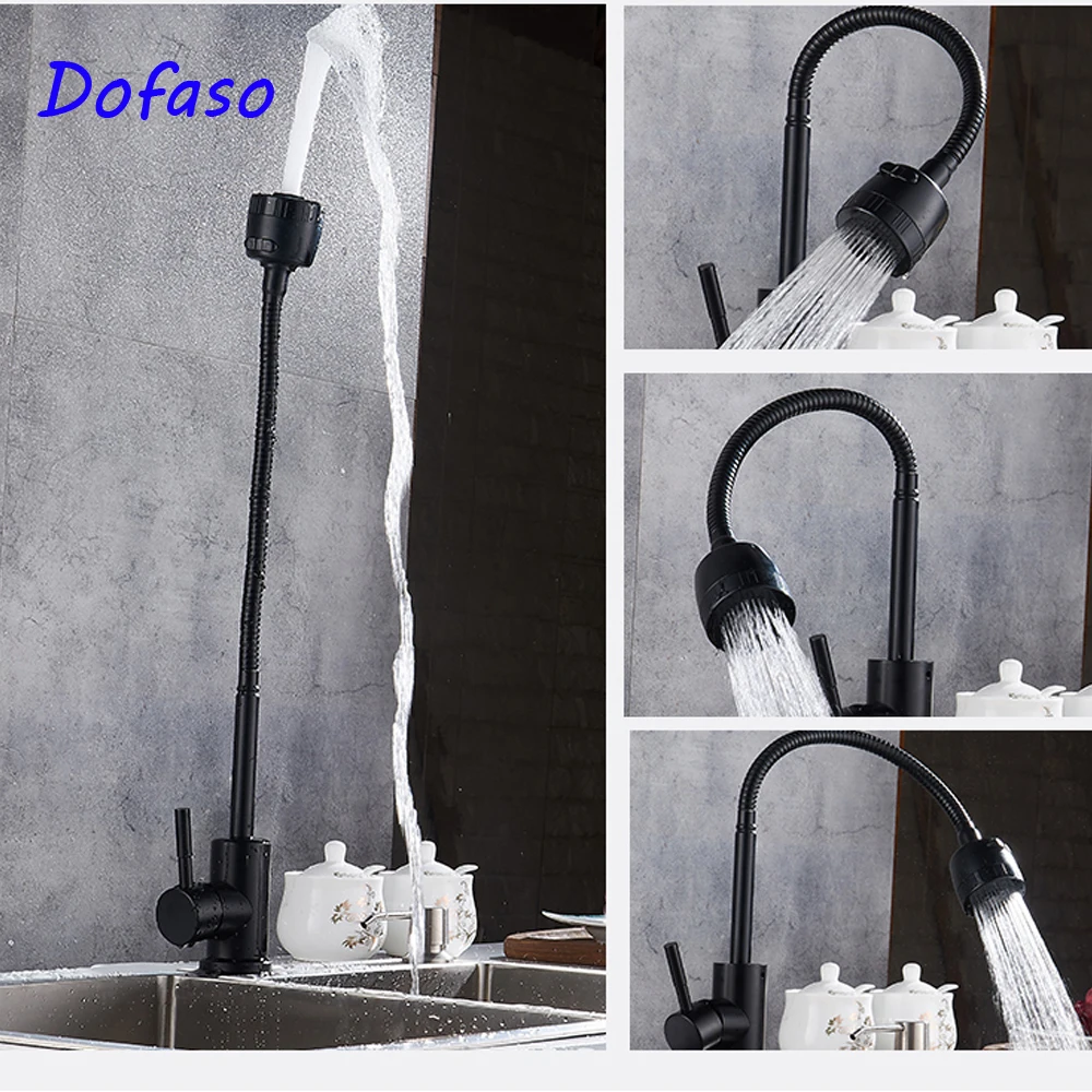 Dofaso роскошный черный гибкий для кухни 360 повернуть Весна раковина краны