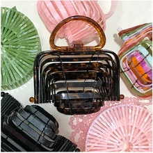 Европейская подиумная акриловая корзинка, Сумка с изогнутой полой ручкой, Ins Blogger с такой же складной сумкой, Bolsa Feminina