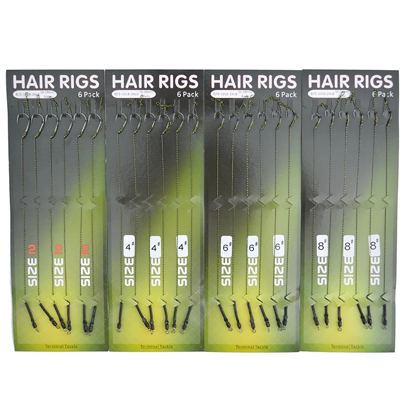 Carp Fishing Hair Rig 6pcs/set Ready Made Boilie Hook Carp Fishing Hair Rig Ready Tied Carp Fishing Hooks Size 2# 4# 6# 8#