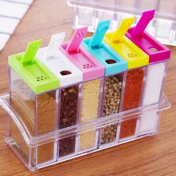 

6Pcs/Set plastic PS+PP Kitchen Seasoning Box kitchen supplies Spice jar Storage Bottles Jars Case Salt Herb Spice Tools sauce