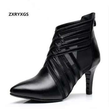 

2019 New Breathable Mesh cow Leather Shoes Women Sandals ankle boots Pointed High Heel Shoes Sandals Women Shoes Fashion Sandals