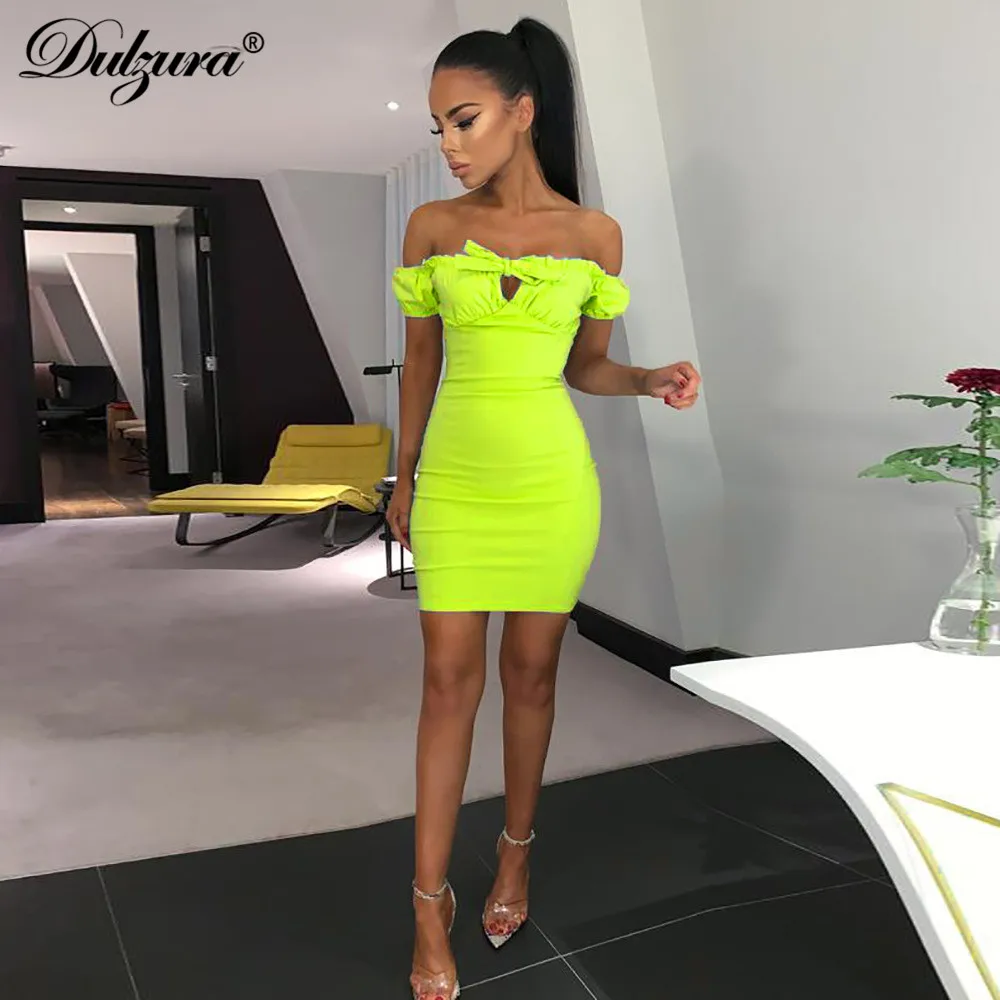 Dulzura 2019 الصيف النساء اللباس الأنيق مثير قبالة الكتف bodycon vestidos الجوف خارج خشبية الأذن حزب اللباس مهرجان البسيطة