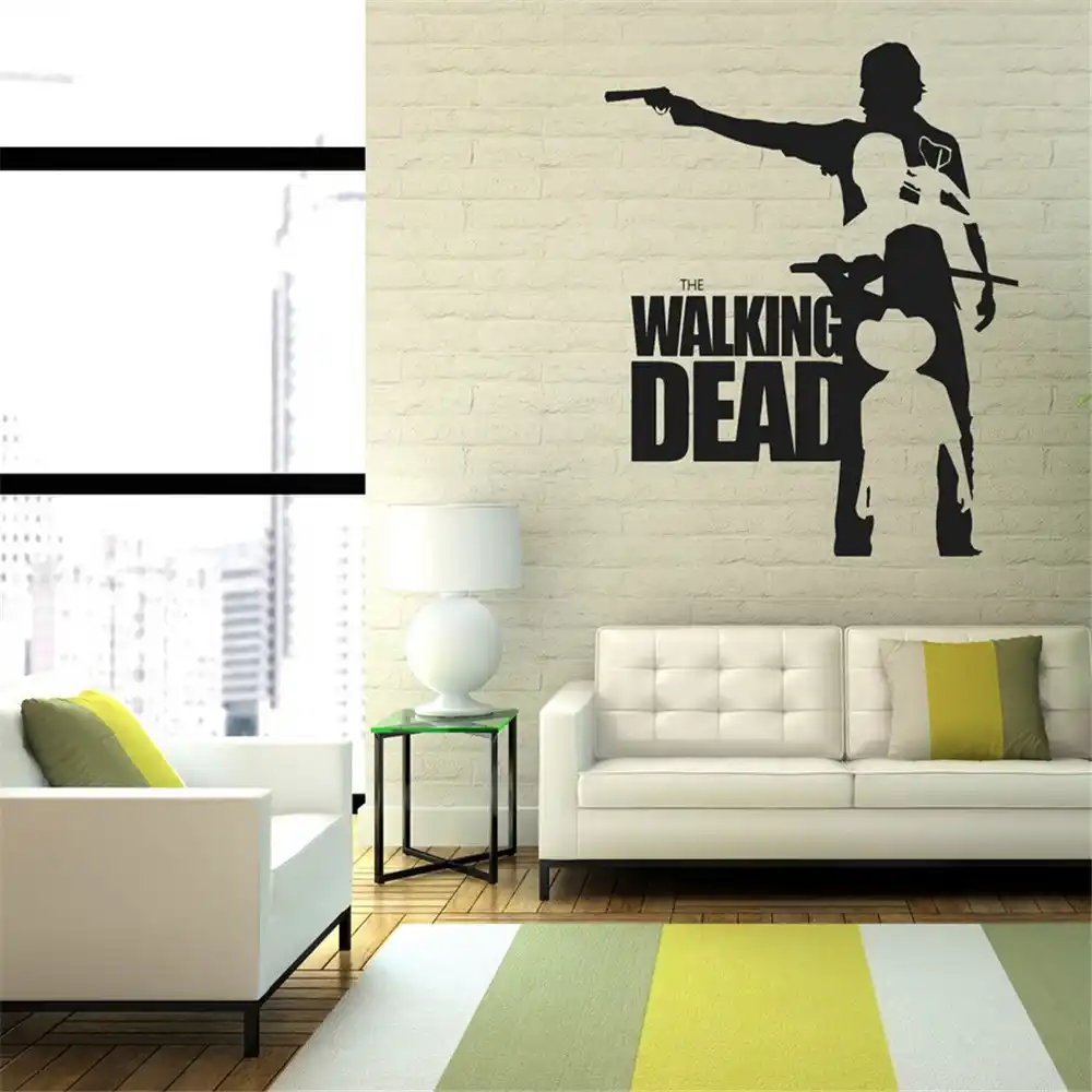 Poster Wall Stickers The Walking Dead Rick With Machine Gun Vinyl Decal Waterproof Wall Sticker Home Decor Living Room