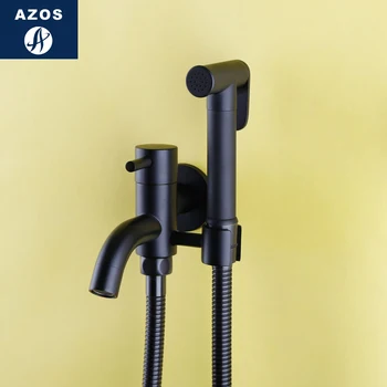 

Azos Bidet Faucet Pressurized Shower Nozzle Brass Black Cold Water Two Function Toilet Wash Mop Pond Round PJPQ025A