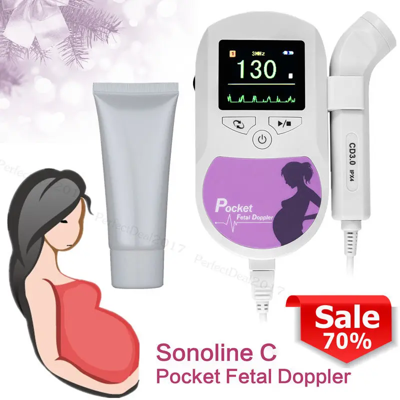 

Pocket Fetal Doppler Color LCD Prenatal Heart Monitor Baby Sound Heart Rate+Gel Sonoline C Waveform CONTEC