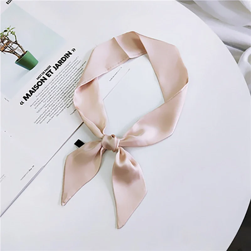 

Solid Color Small Silk Scarves Scarf Female Spring And Autumn Summer Tied Bags Wrapped around Handle Ribbon Versatile Small Wris
