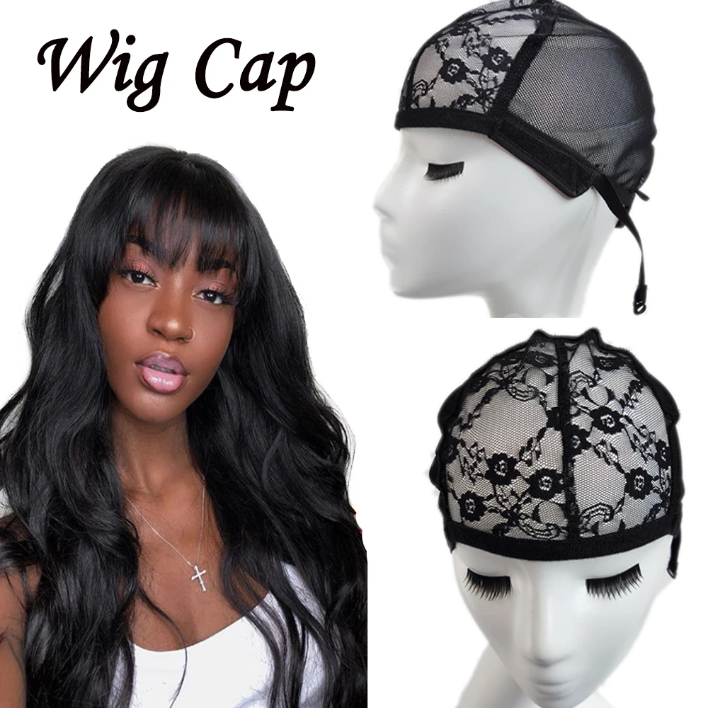 

2 pcs Lace Wig Caps For Making Wigs And Hair Weaving Stretch Adjustable Wig Cap Hot Black Dome Cap For Wig Hair Nets