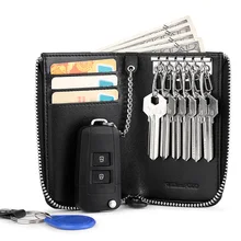 Чехол-органайзер для ключей из натуральной кожи, мужской кошелек, шесть ключей, сумка на молнии, чехол с держателем карты