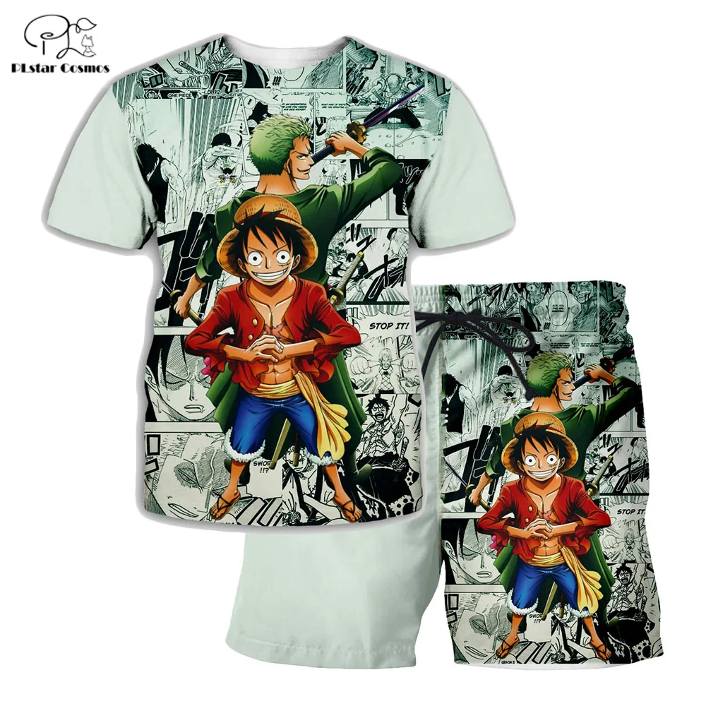 

PLstar Cosmos Summer T Shirts Men Anime Comic Printed Roronoa Zoro/D. Luffy 3D T-Shirt and shorts Mens for boy ONE PIECE Suit