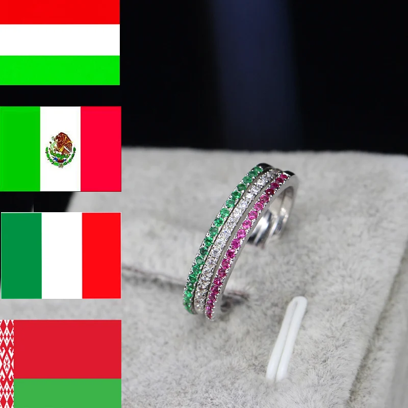 CWWZircons Brand Fashion 3 pcs Engegament Wedding Ring Set Mixed Color Round Red Green Blue Cubic Zirconia Rings For Women R016