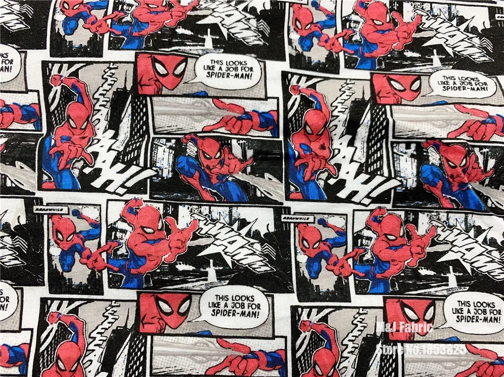 100*180 см эластичная Хлопчатобумажная Трикотажная Ткань для шитья с героями из мультфильма «мстители», «Паук», «сделай сам», Лоскутная рубашка для маленьких мальчиков, одежда, куртка, постельные принадлежности