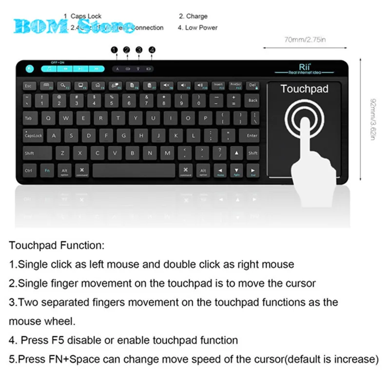 Mini Wireless Keyboard rii K18 With build in Large Size Touchpad Mouse