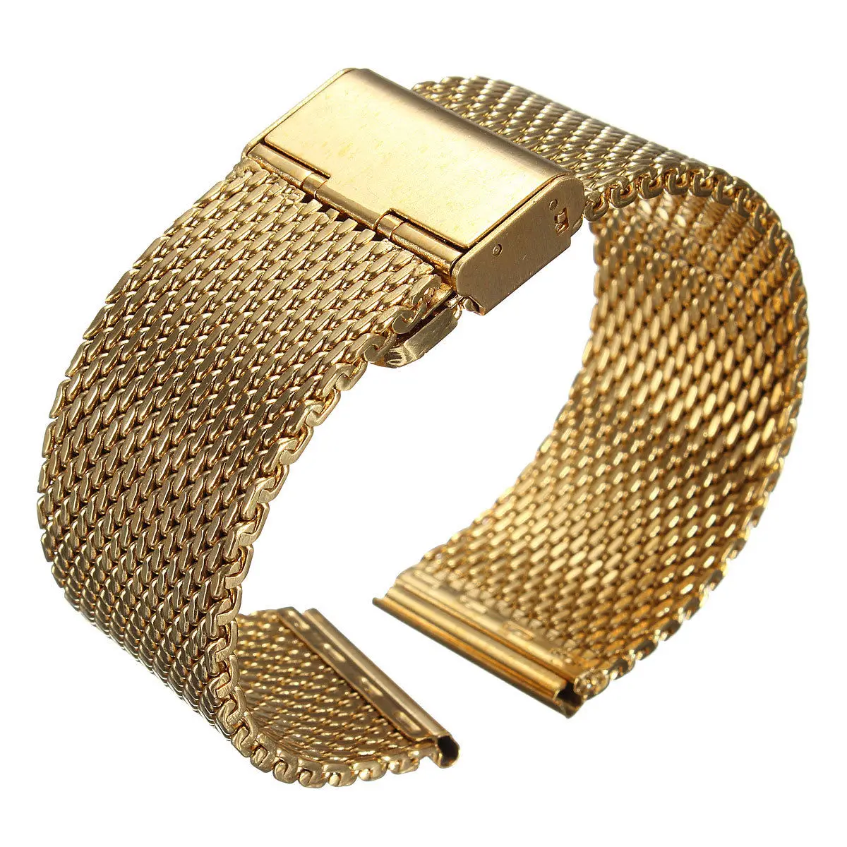 

YCYS!New 22mm Watch Strap Shark Mesh Band Stainless Double Clasp Steel Bracelet Gold