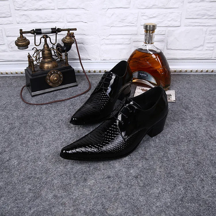 

Mens shoes high heels black red patent leather crocodile skin oxford shoes for men pointed toe dress male buty meskie
