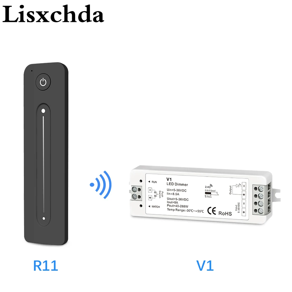 

LED Dimmer 12V 5V 24V 36V 8A PWM Wireless RF Switch with 2.4G brightness adjustment touch Remote for Led Single Color strip