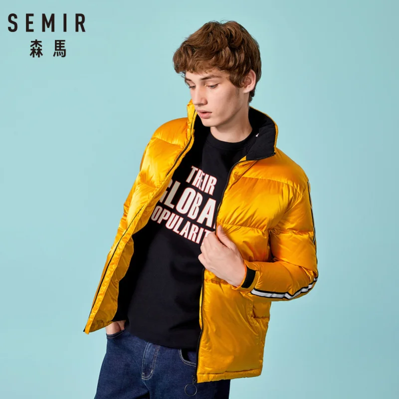 Куртка SEMIR мужская пуховая на молнии пуховик с воротником стойкой и косыми