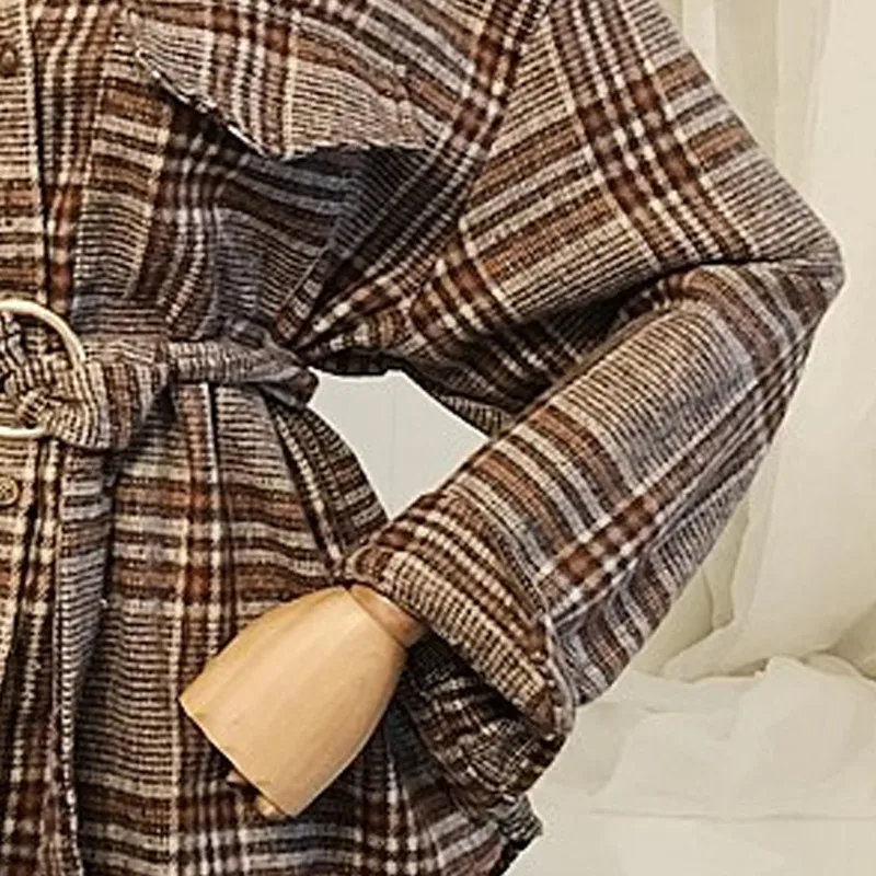 Korean Plaid Pocket Sashes Women Coats 2018 New Autumn Vogue Adjustable Waist Trench Female Long Sleeve Tops Ladies Windbreaker Coats