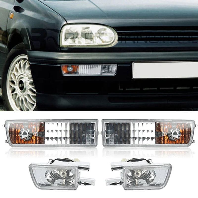 2 шт. дымчатые линзы противотуманный светильник+ 2 шт. дымчатые линзы Угловые сигнальные светильник для VW Golf MK3 1993-1998 прочный 12 в 21 Вт комплект автомобильных аксессуаров