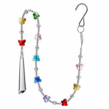 

H&D Clear Hanging Crystal Garland Wedding Strand with Colorful Butterfly Beads Prism Pendant Home Decor,23inch