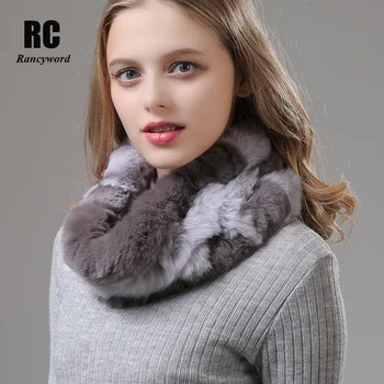 

[Rancyword] Womens Scarfs Fashionable Real Rex Rabbit Fur Scarf For Girl Natural fur Collar Women Neck Scarf Winter 2018 RC1391