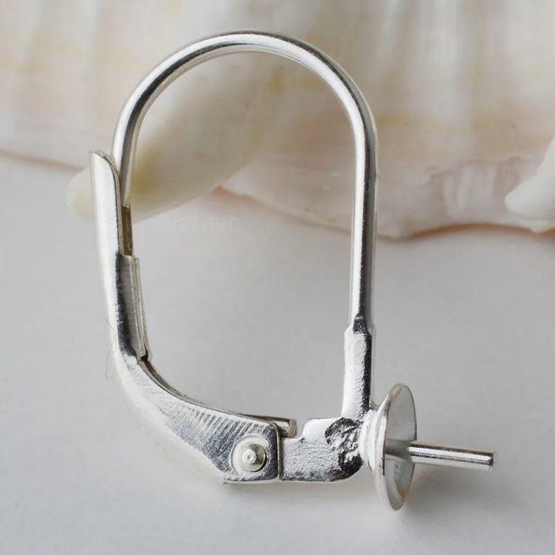 

Solid 925 Sterling Silver Hinged French Leverback Earwire Hook with Pearl Fitting ,1pair