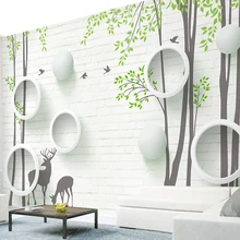 Современные в виде кирпича, лося, круг, абстрактное дерево, птицы, настенная ткань 3D, Большая фреска, гостиная, ТВ, диван, фоновая стена, водонепроницаемая настенная бумага
