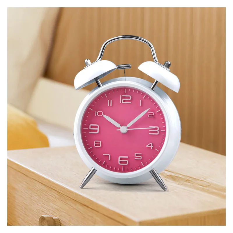 Non-ticking Ultra-quiet Classic Classical Traditional Table Desk Vintage Alarm Clock by Chime with Night light Green/PInk
