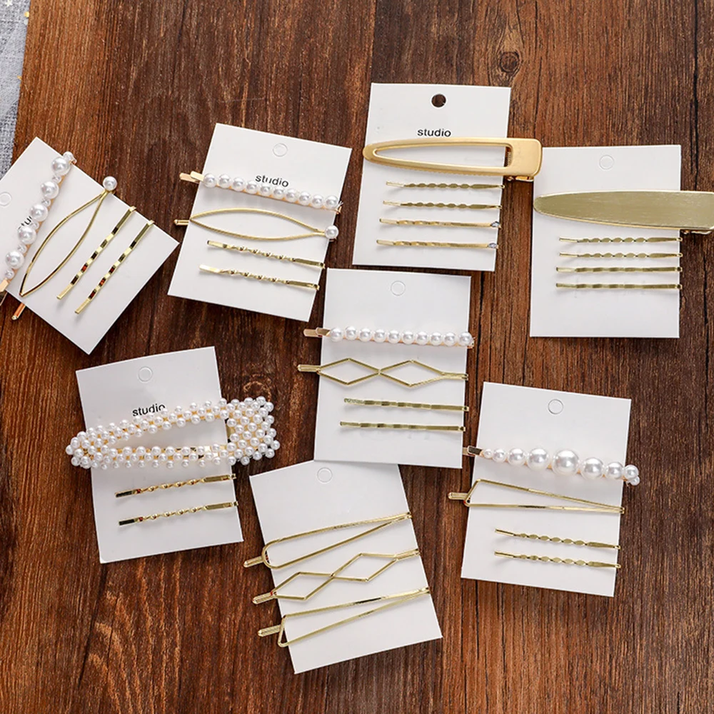 

3/4/5 Pcs Metal Pearl Hairpin Combination Bangs Clip Side Clip Card Simple Hair Clips Barrettes Headwear Styling Crystal Hairpin
