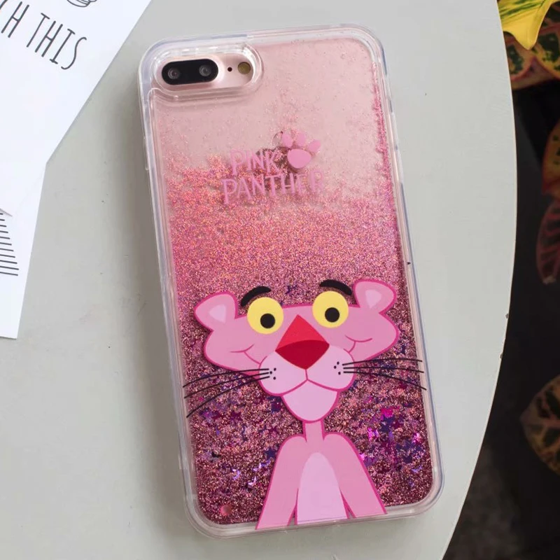 

Pink Dynamic Liquid Quicksand Cover For iPhone X 6/6S Plus Cose Silicone For iPhone 7 8 Case Minnie Mickey Pink Panther Coque