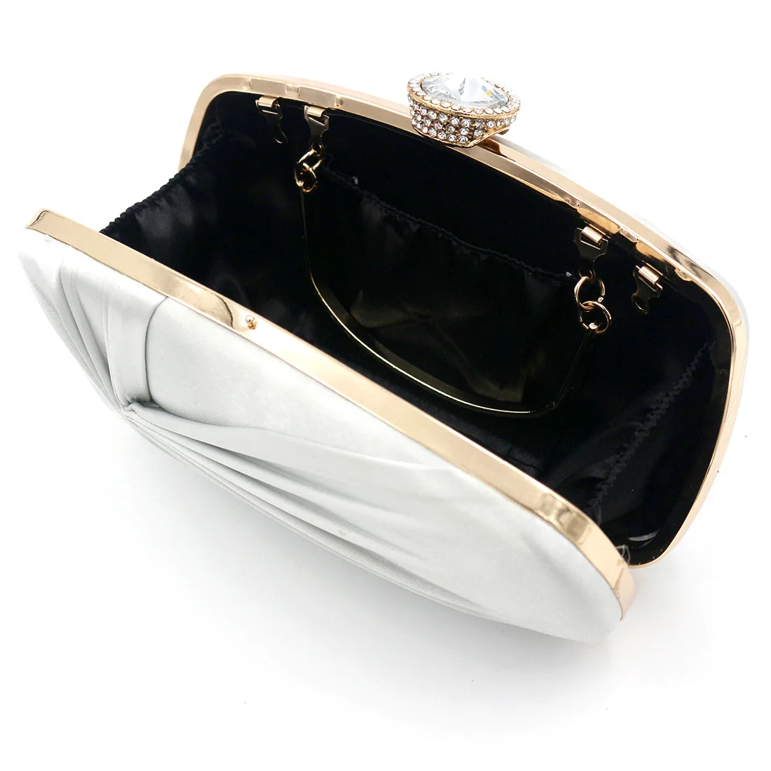 Luxy Moon Silberne Seiden-Clutch-Handtasche, Innenansicht