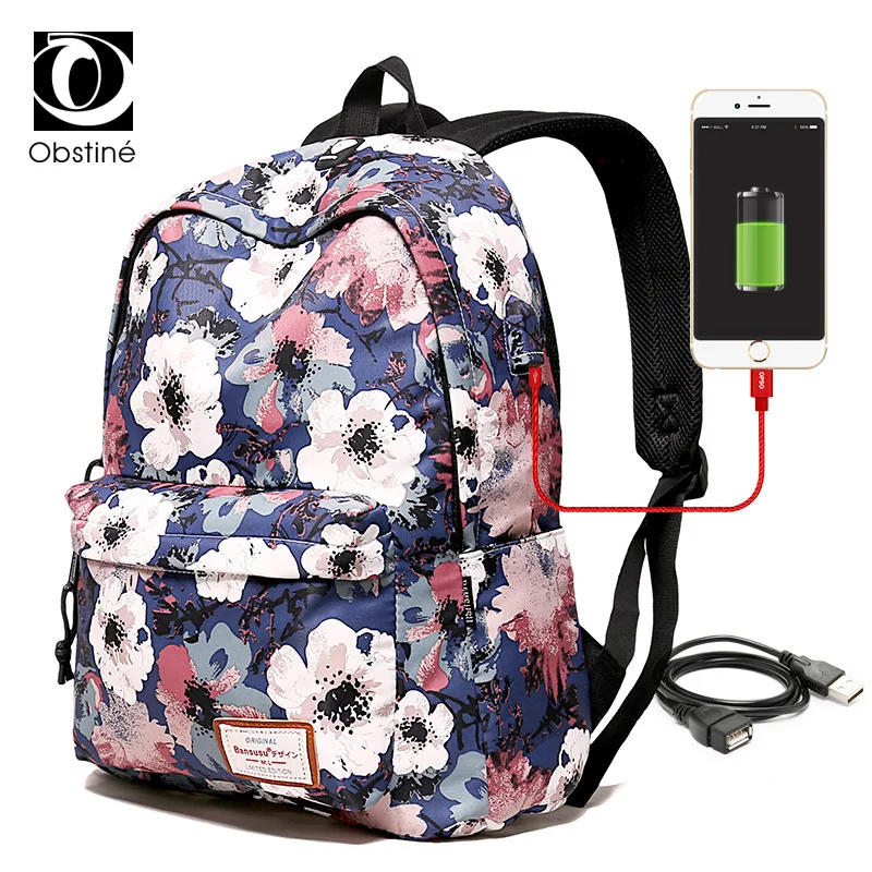 Goede Grote Bagpack Vrouwen 15.6 inch Laptop Rugzak met USB Charger Vrouwelijke Print Back Pack Tassen voor School Tiener Meisje Rugzak vrouw