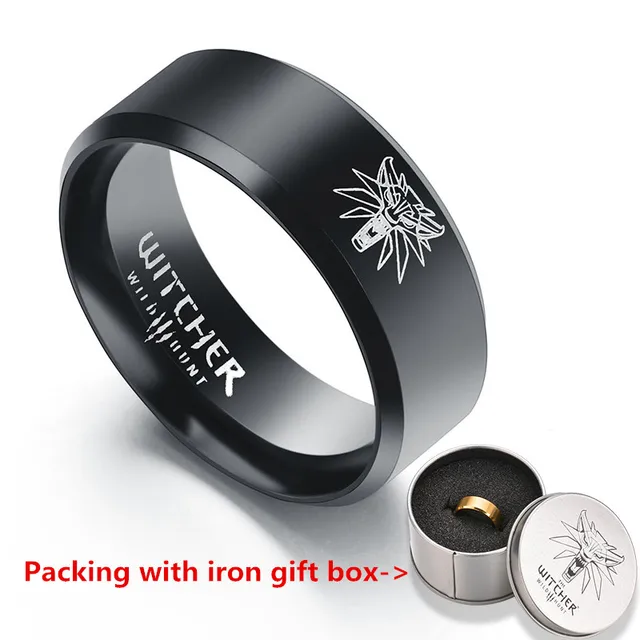 Hot Game The Witcher 3 Ring Wild Hunt Medallion Gold Stainless Steel Black Bike Hot Game The Witcher 3 Ring Wild Hunt Medallion Gold Stainless Steel Black Bike