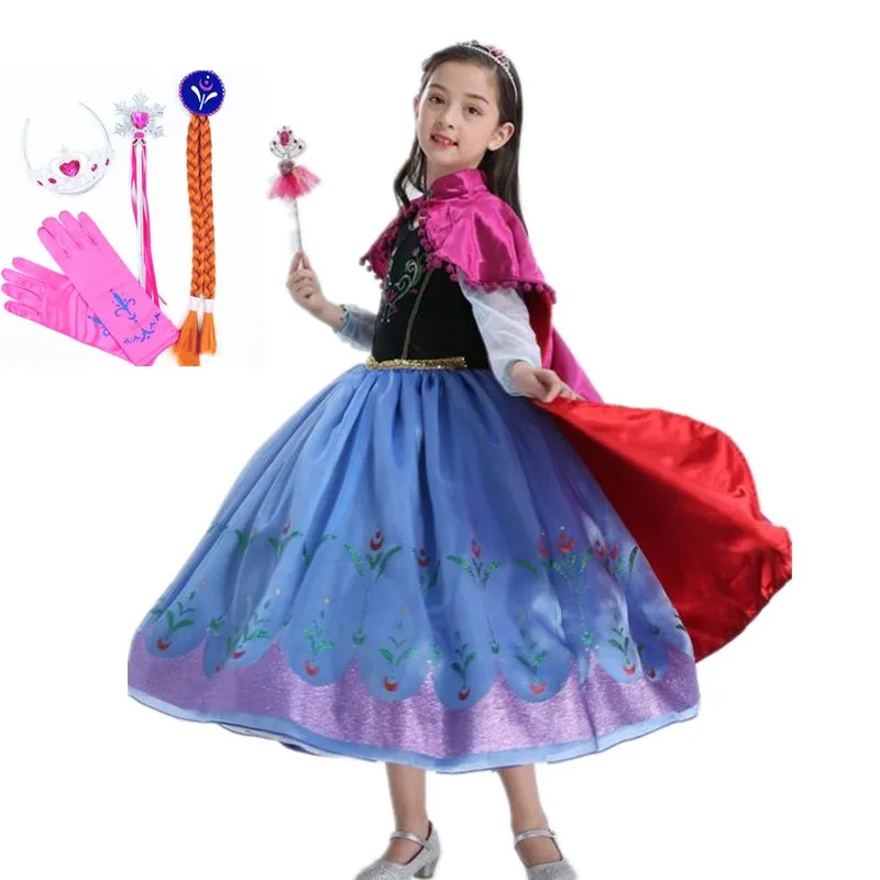 Платье принцессы для девочек; костюм Анны для костюмированной вечеринки; подарок на Рождество Хэллоуин для детей; одежда для дня рождения с короткими рукавами
