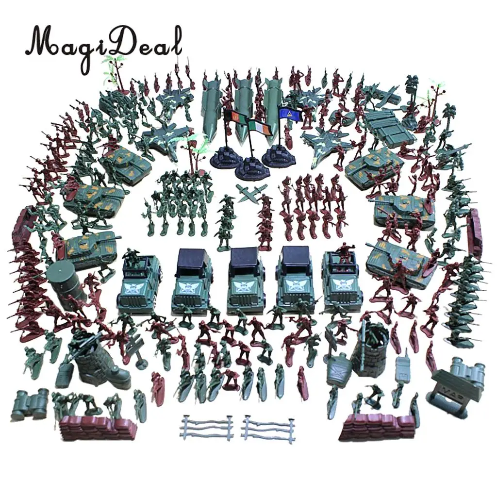 Plastic Army Men 4cm Soldier Action Figures with Scaled Tank Jet Vehicles Sand Scene Model Toy for Kids Boys - 307 Pieces