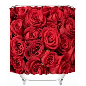 

Beautiful Rose Pattern 3D Shower Curtain Polyester Fabric Waterproof Shower Curtain Eco-Friendly Bathroom Curtain Home
