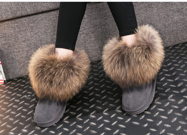 RUIYEE/женские зимние ботинки; кожаные зимние ботинки; женские ботинки на лисьем меху; Новинка года; Теплая обувь с натуральным мехом